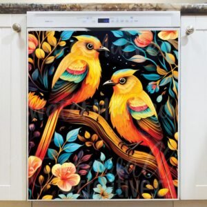 Colorful Folk Birds Design Magnetic Dishwasher Door Cover