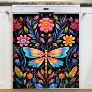 Colorful Folk Butterfly Design Magnetic Dishwasher Door Cover