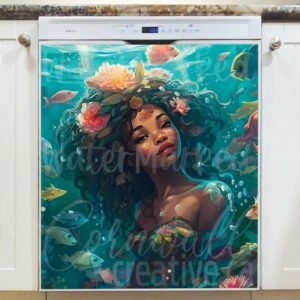 Cute Young Black Mermaid Magnetic Dishwasher Door Cover