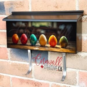 Row Of Colorful Easter Eggs On Wooden Table Wall-mounted Townhouse Mailbox Cover