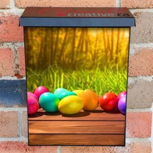 Row Of Colorful Easter Eggs On Wooden Table in the Garden Colonial Mailbox Cover