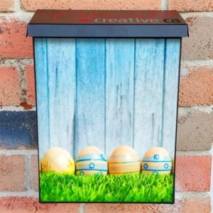 Colorful Easter Eggs with Wooden Wall in the Garden 2 Colonial Mailbox Cover