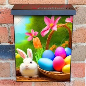 Happy Easter Day with Easter Bunny and Colorful Eggs Colonial Mailbox Cover