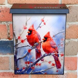 Watercolor Impressionist Painting Of Cardinals Depicting Colonial Mailbox Cover