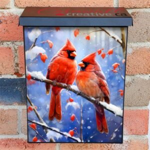 Watercolor Impressionist Painting Of Cardinals Depicting 2 Colonial Mailbox Cover