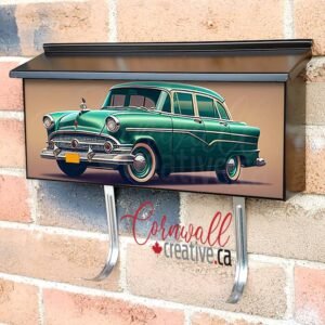 Green Vintage Car On A Dark Background Side View Wall-mounted Townhouse Mailbox Cover