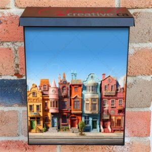 Vibrant City Skyline Historic Buildings Modern Row Houses Colonial Mailbox Cover