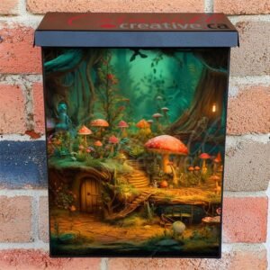 Mushrooms around Fantasy Tree and Fairy Doors Colonial Mailbox Cover