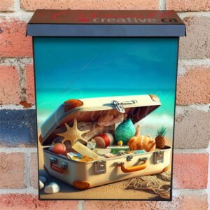 Travel Suitcase With Travel Stuff On The Beach 3D Colonial Mailbox Cover