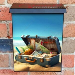 Travel Suitcase With Travel Stuff On The Beach 3D 2 Colonial Mailbox Cover