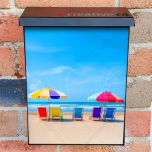 Colorful Summer Chairs And Umbrellas On Tropical Sea And Beach Colonial Mailbox Cover