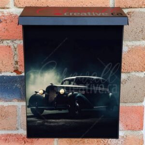 Vintage Car in Dark Forest at Night in Fog Colonial Mailbox Cover