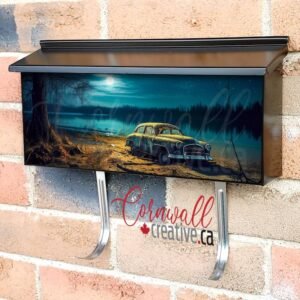 Retro Old Car On The Shore Of The Lake At Evening Wall-mounted Townhouse Mailbox Cover