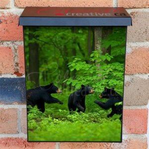Playful Cubs Running Through Green Forest Colonial Mailbox Cover