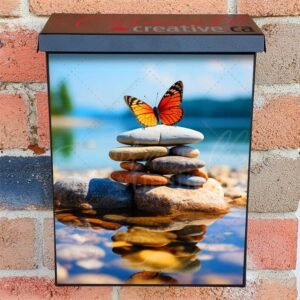 Nature Serenity Stacked Pebbles Colorful Butterfly Colonial Mailbox Cover