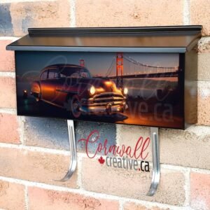 Lowrider With Custom Paint Job Nightlife with a Bridge behind Wall-mounted Townhouse Mailbox Cover