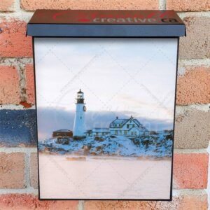 Lighthouse On Snowy Rocks Winter Scene Colonial Mailbox Cover