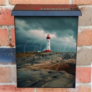 Lighthouse In Stormy Landscape with Dark Clouds Colonial Mailbox Cover