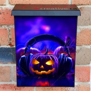 Purple Scene Jack O Lantern Wearing Headphone Colonial Mailbox Cover