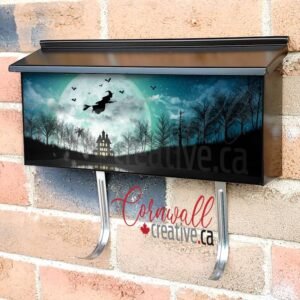 Halloween Silhouette Of Witch Flying Over The Full Moon Wall-mounted Townhouse Mailbox Cover