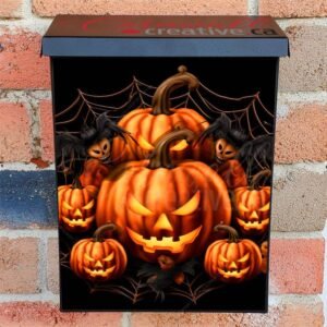 Halloween Pumpkins in a Spider Web Colonial Mailbox Cover