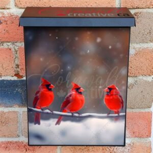 Group Of Northern Cardinal Birds Perched on a Snow Covered Branch Colonial Mailbox Cover