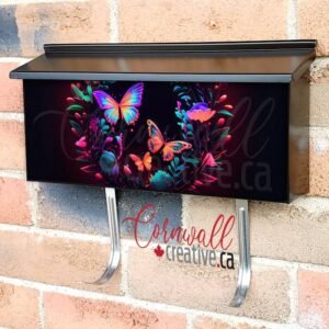 Colorful Abstract Neon Background With Butterflies and Flowers Wall-mounted Townhouse Mailbox Cover