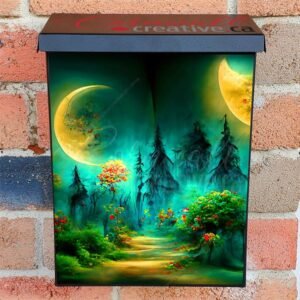Forest In Silhouette With Starry Night Sky And Full Moon Colonial Mailbox Cover