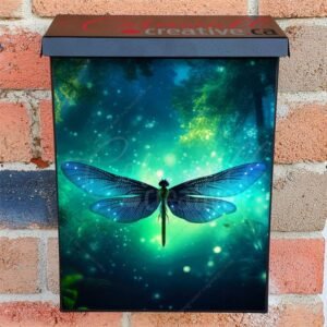 Fairy Tale Dragonfly And Firefly Silhouettes In Night Forest Colonial Mailbox Cover