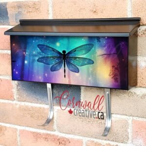 Fairy Tale Dragonfly And Firefly Silhouettes In Colorful Night Forest Wall-mounted Townhouse Mailbox Cover