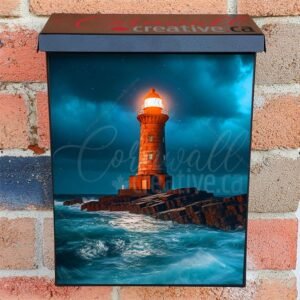 Lamp Illuminates Famous Lighthouse At Dusk Colonial Mailbox Cover
