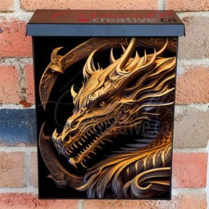 Beautiful Detailed Gold Carving of a Dragon Colonial Mailbox Cover