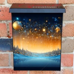 Christmas Decoration Scene with Gold Balls and Pine Trees Colonial Mailbox Cover