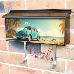 Cute Retro Car with Palm Trees on Sandy Beach Wall-mounted Townhouse Mailbox Cover