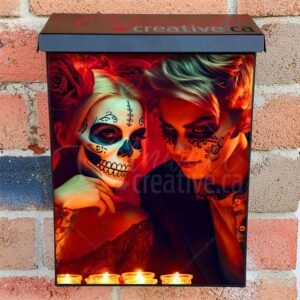 Face Painted Halloween Couple with Candles Colonial Mailbox Cover