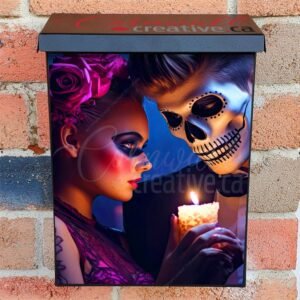 Face Painted Halloween Couple with a Candle Colonial Mailbox Cover
