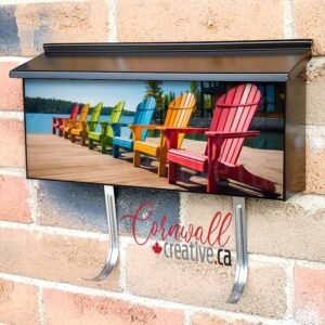 Colorful Muskoka Chairs For People To Relax on a Deck Wall-mounted Townhouse Mailbox Cover