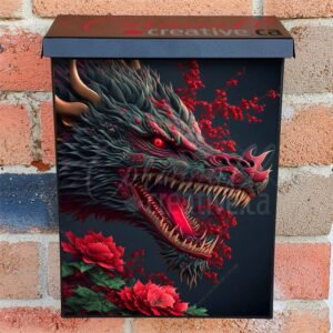 Chinese Dragon Asian Fantasy with Pinkish Flowers Colonial Mailbox Cover