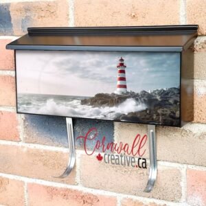 Beautiful Red And White Striped Lighthouse On The Rocks Wall-mounted Townhouse Mailbox Cover
