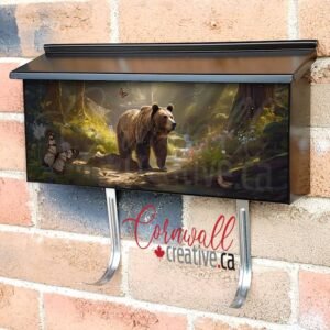 Bear Walking Alone in Forest with Butterflies Wall-mounted Townhouse Mailbox Cover