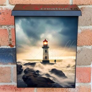 Lighthouse Stands Against the Waves Colonial Mailbox Cover