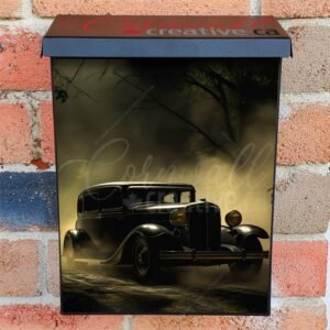 Vintage Retro Classic Car at a Foggy Night Colonial Mailbox Cover