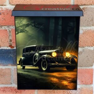 Vintage Retro Classic Car in a Foggy Forest Colonial Mailbox Cover