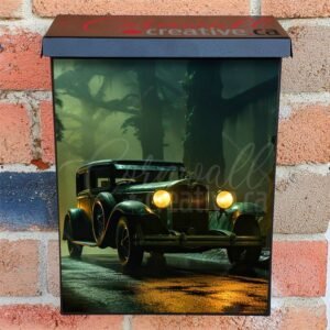 Vintage Retro Classic Car on a Foggy Road Colonial Mailbox Cover