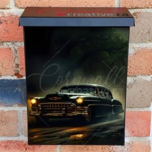 Vintage Retro Classic Car on a foggy Rural Road Colonial Mailbox Cover