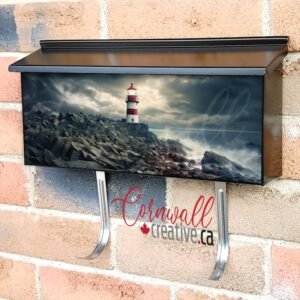 Beautiful Red and White Striped Lighthouse On The Rocks Scene Wall-mounted Townhouse Mailbox Cover