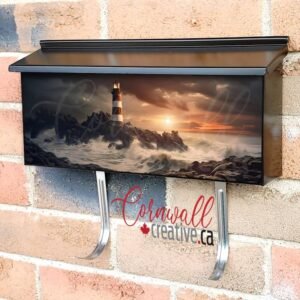 Beautiful Red and White Striped Lighthouse On The Rock at Sunset Wall-mounted Townhouse Mailbox Cover