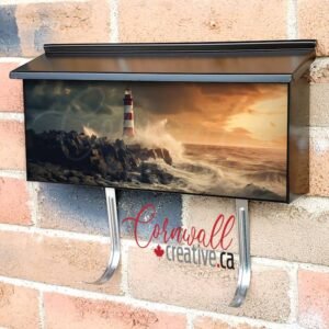 Beautiful Red and White Striped Lighthouse with Waves at Sunset Wall-mounted Townhouse Mailbox Cover