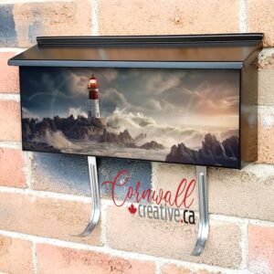 Beautiful Red and White Striped Lighthouse with Big Waves Wall-mounted Townhouse Mailbox Cover