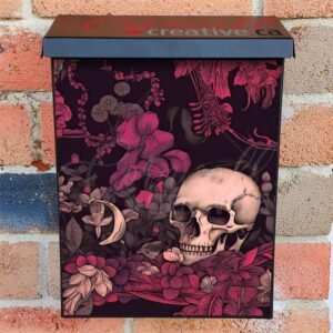 Pink and Gray Halloween Skulls on Flowers Colonial Mailbox Cover